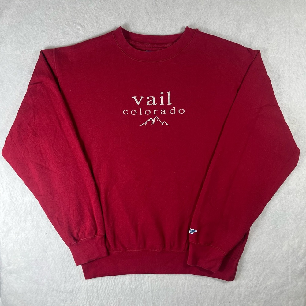 Vail Colorado Crewneck Sweatshirt Sz Small Red Embroidered Pullover Blue 84